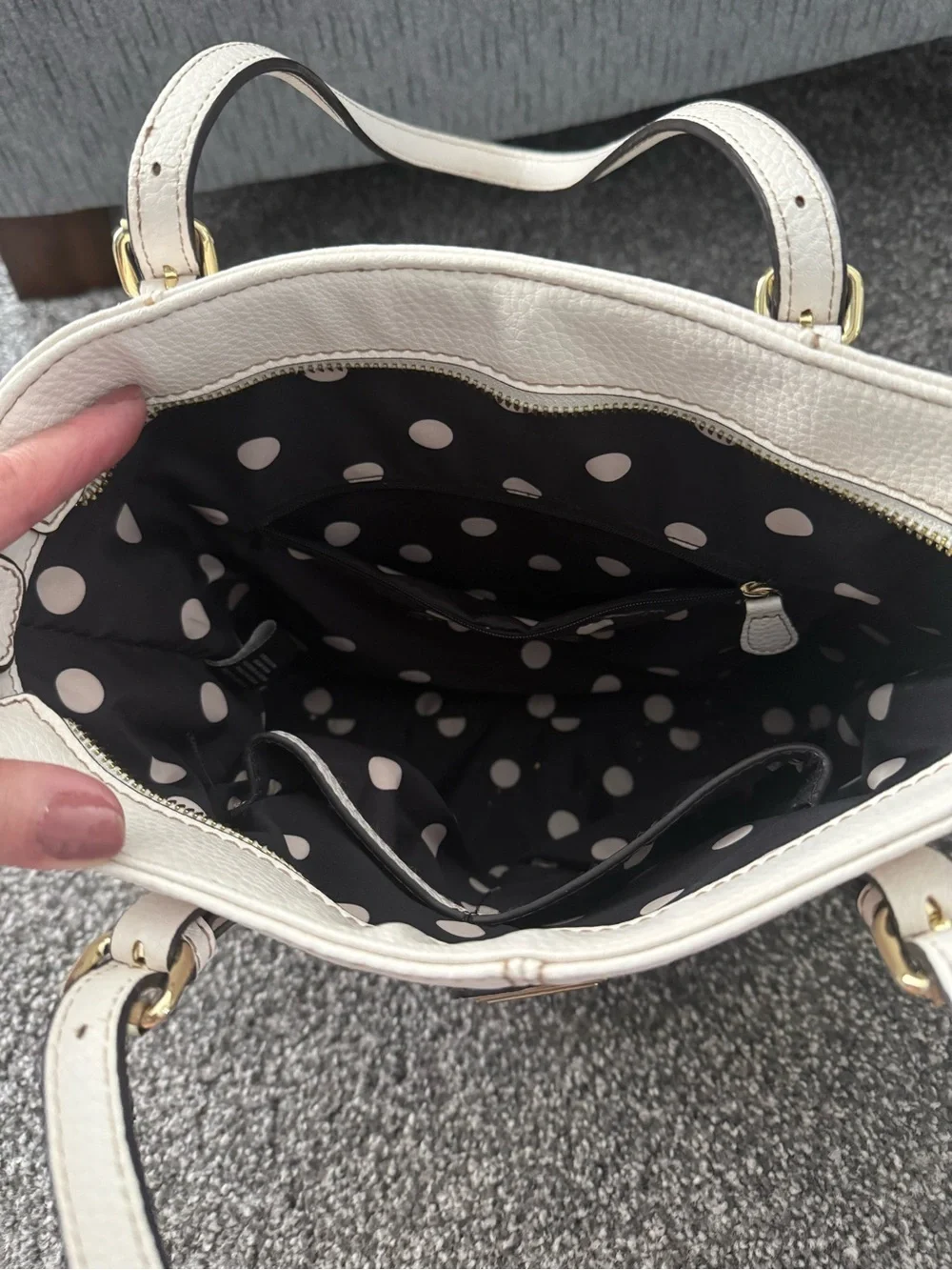 Anne Klein Ivory Leather Shoulder Bag with Gold Hardware